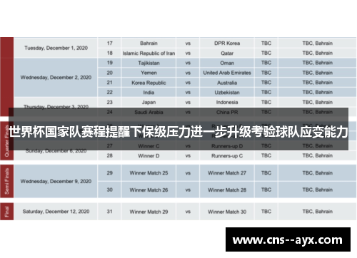 世界杯国家队赛程提醒下保级压力进一步升级考验球队应变能力 世界杯国家队赛程提醒下保级压力进一步升级考验球队应变能力